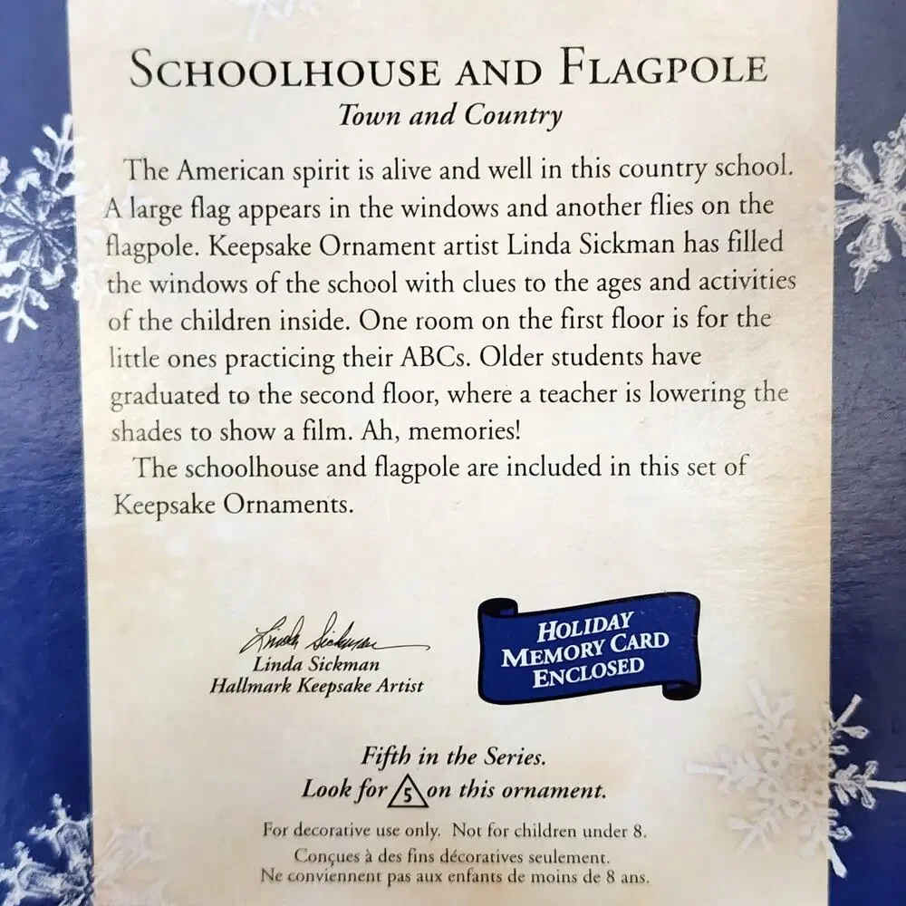 2003 Hallmark Schoolhouse and Flagpole Tin House Keepsake Ornament In Box